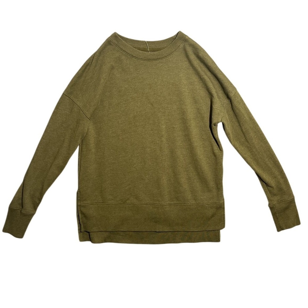 Time & Tru Women's XS (0-2) Olive Green Long Sleeve Pullover Sweatshirt Top Side